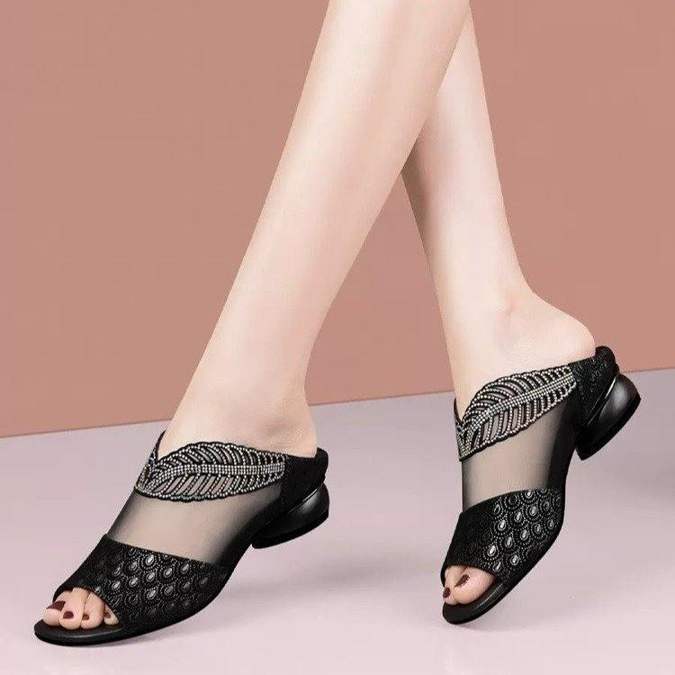 Dép Gót Chunky, Mùa Hè Mới, Thiết Kế Lộ Ngón Chân Thời Trang, Phong Cách Hàn Quốc, Dép Lê, Giày Nữ, Quốc Tế Thương DéP Shoes 1