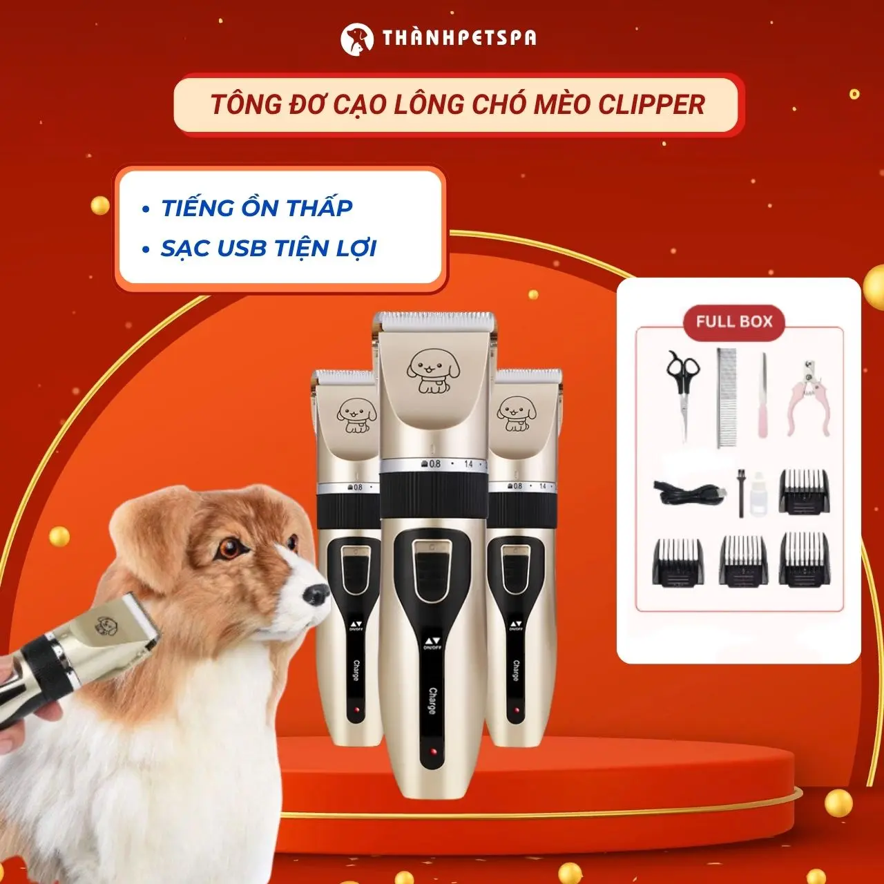 Tông Đơ Cạo Lông Chó Mèo Clipper (TẶNG 1 LƯỠI THAY THẾ  MUA BỘ CƠ BẢN) - Full đầy đủ Phụ Kiện, Bộ tông đơ Cắt Tỉa Lông Thú Cưng TiCipet, 1 máy cắt tỉa cạo lông chó mèo, 4 đầu lược giới hạn, kéo , kìm, dũa, lược chải lông