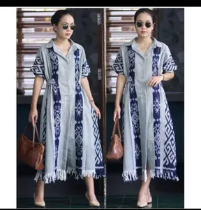 dress tenun wanita etnik korean style terbaru