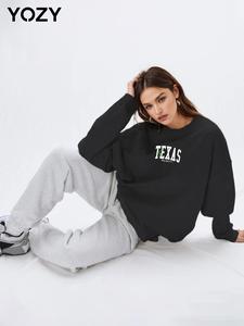 YOZY Women's Letter Print Thermal Lined Sweatshirt, Casual Long Sleeve Round Neck Pullover for Fall & Winter, Ladies Clothes for Daily Wear