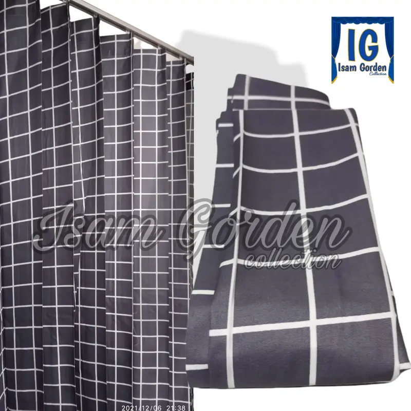 Gorden Plisket Katun Motif Kotak untuk pintu dan jendela kain benang Dekorasi 5