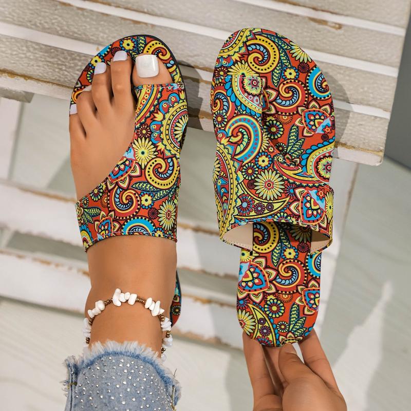 Product Introduction of Sandal Gaya Etnik, Saiz Besar, Untuk Wanita, Ketibaan Baru 2025, Rata, Bercetak, Menutupi Kaki, Gaya Rom 8