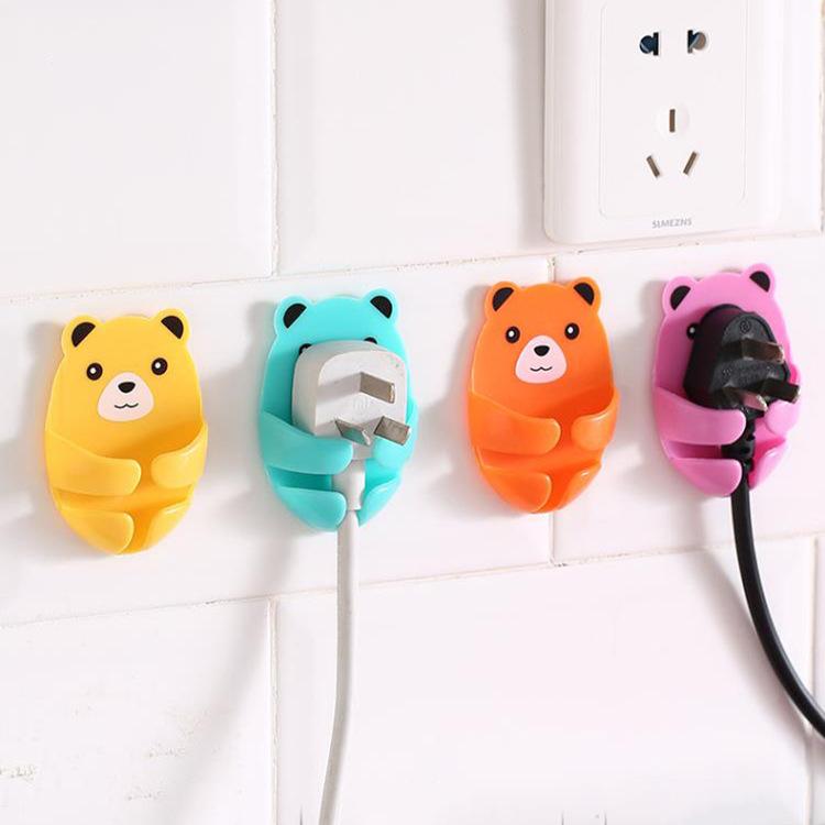 Móc Cắm Hình Gấu, Phong Cách Người Nổi Tiếng Trên Internet, Không Cần Đục Lỗ, Móc Kiểu Mới, Để Treo Phích Cắm Điện, Lưu Trữ Dây Dữ Liệu Tường, Kẹp Dây Điện 0