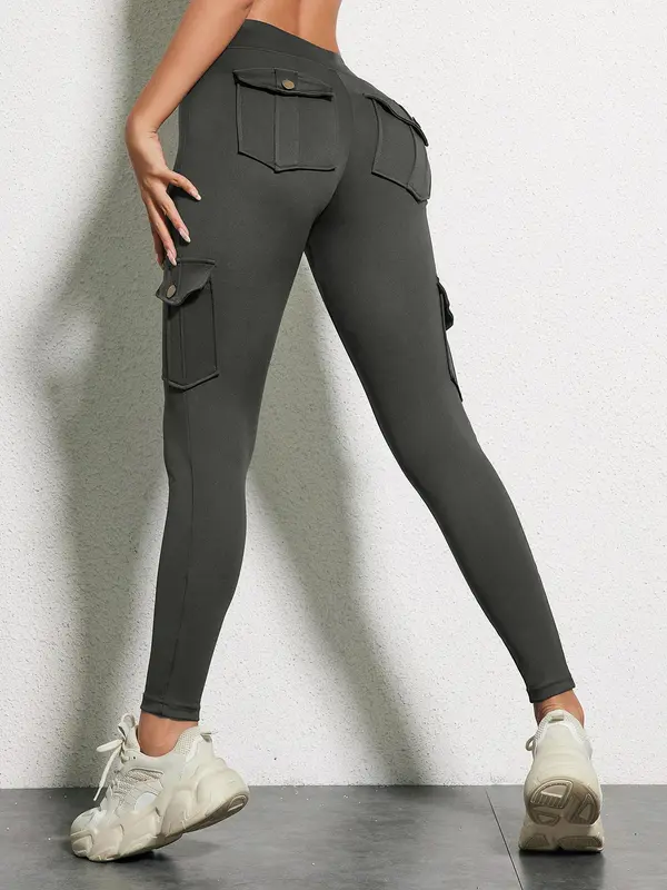 Women's Solid High Waist Pocket Leggings, Casual Comfy Skinny Pants for Workout Running, Women's Trousers Bottoms for Summer Spring Fall, Back To School Trousers, Jeans Leggings for Women, Hide Tummy Outfits Uk, Activewear 2