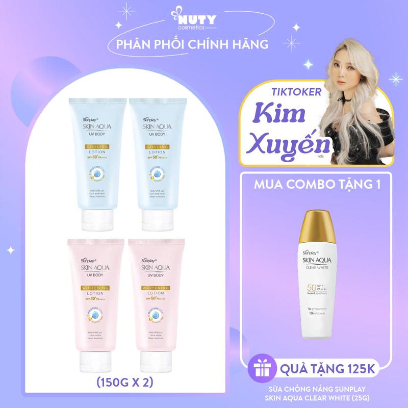 [Tặng KCN Clear White 25g] COMBO 2 Sữa Chống Nắng Dưỡng Ẩm Sunplay Skin Aqua UV Body Lotion SPF50+ PA++++ (150g)