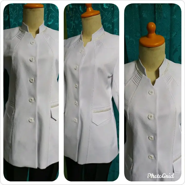 ATASAN SAJA  BAJU BLAZER SERAGAM DINAS WASKAT PEMDA PNS GURU PDH WARNA PUTIH POLOS LIST HITAM  KODE 210  ATASAN SAJA