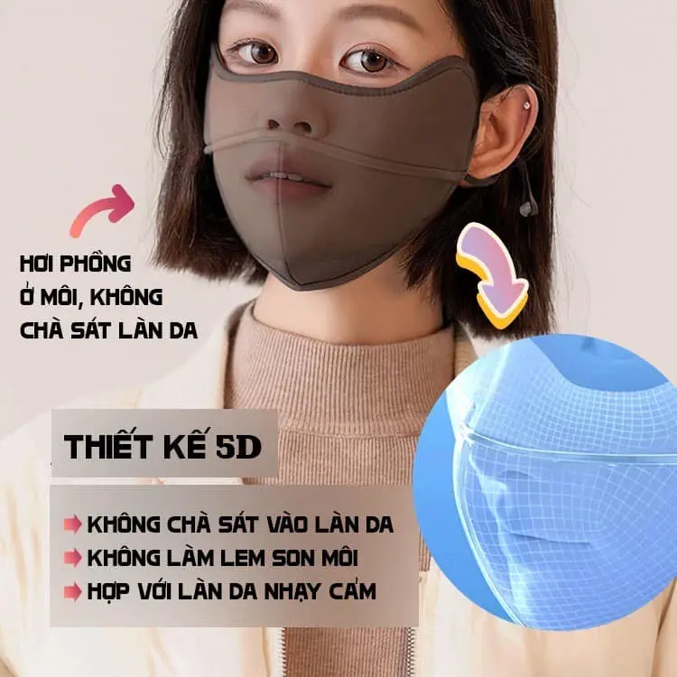 COMBO 3 CHIẾC Khẩu Trang 5D Vải Kháng Khuẩn Đẹp Dày 3 Lớp Chống Nắng Chống Tia UV Giữ Ấm Điều Chỉnh Đước Dây Đeo 2