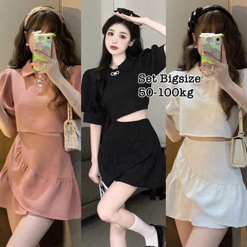 Set Áo và Chân Váy Thun Xốp Xinh Đẹp Thiết Kế Thời Trang Bigsize, Set Bộ Thun Xốp Nữ Đẹp Sang Chảnh, Feesize 50-95kg Ennhocobigsize Top Màu Đen Set Áo Chân Váy Bigsize Women - 1093