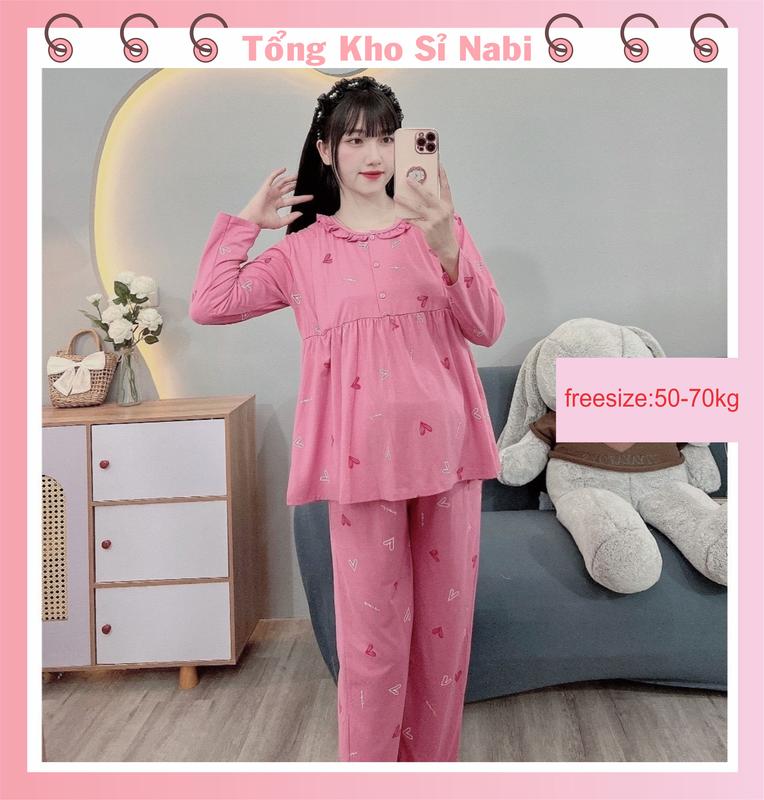 Bộ bầu - bộ sau sinh Mặc Nhà ( 3 Cúc Dài ) chất liệu mềm mát mịn co giãn mềm min