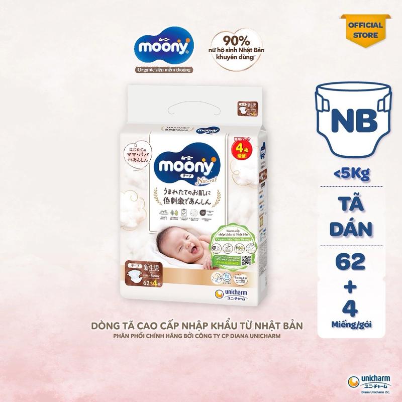 (Mua 2 tặng khăn ướt) Bỉm Moony Natural size NB63/S58/M46/L36/L38/XL32 cho bé