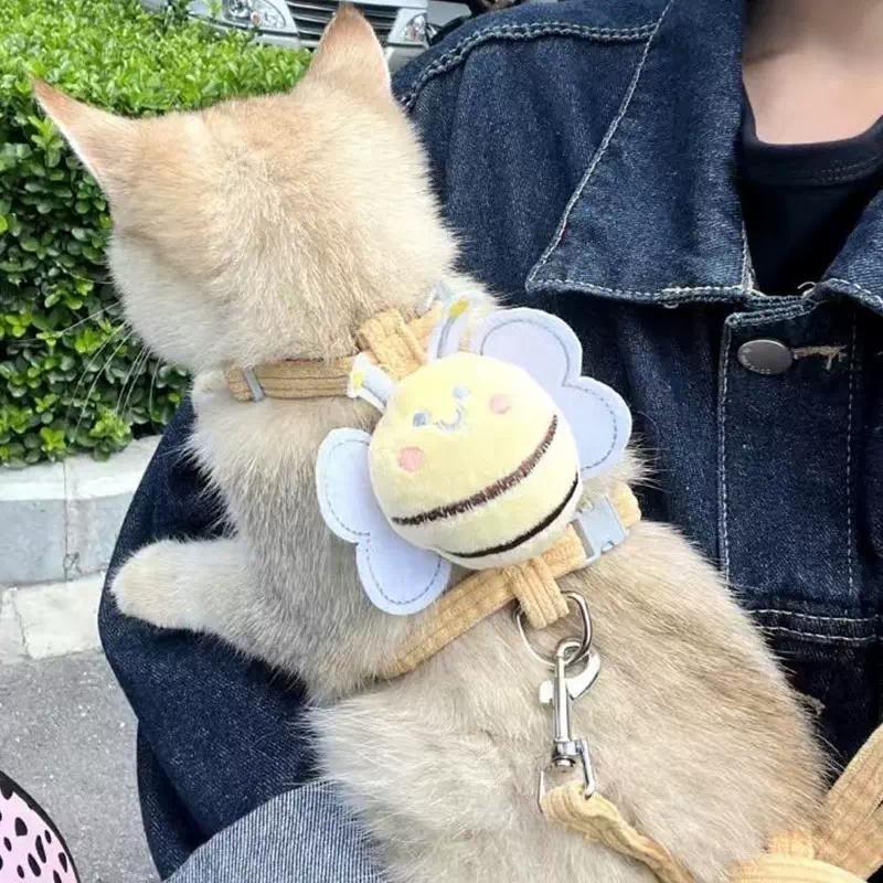 Bộ dây nịt và dây xích cho thú cưng, thiết kế hình con ong dễ thương, Có Thể Điều Chỉnh, thích hợp cho mèo và chó chuông  đeo  cổ  chó