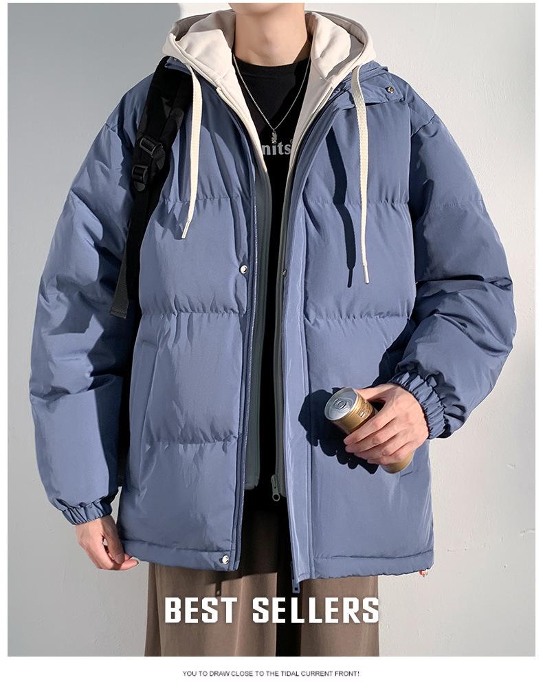 Product Introduction of 2025 Autumn and Winter New Couple's Cotton-Padded Coat Men's False Two Pieces Casual Jacket Loose Detachable Hooded plus Size Women's Bread Coat 20