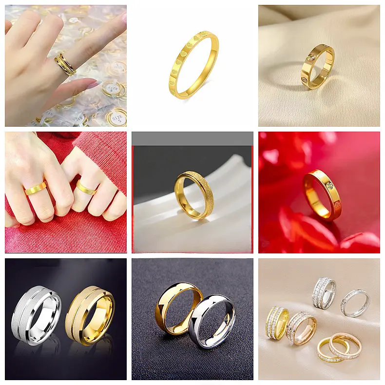 Nhẫn Thép Titan, Thiết Kế Đơn Giản, Mạ Bạc Và Vàng, Dành Cho Phụ Nữ, Nam Giới Hoặc Nam Giới, Phong Cách Sang Trọng, Trang Trí Pha Lê, Nhẫn nhẫn  gia vòng  cổ nhẫn  mắt mèo Hoa Móc Khóa Women Móc Chìa Khoá