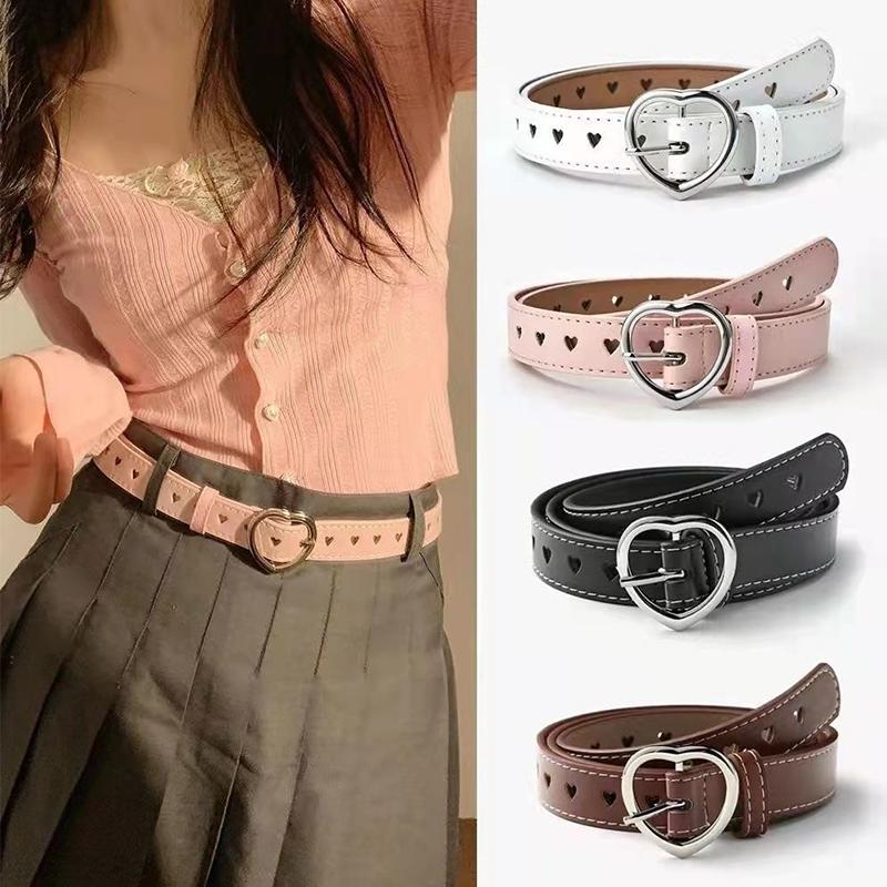 Minimalist heart belt, full hole versatile denim belt, thin pink small belt, women's style, spicy girl design, niche 1