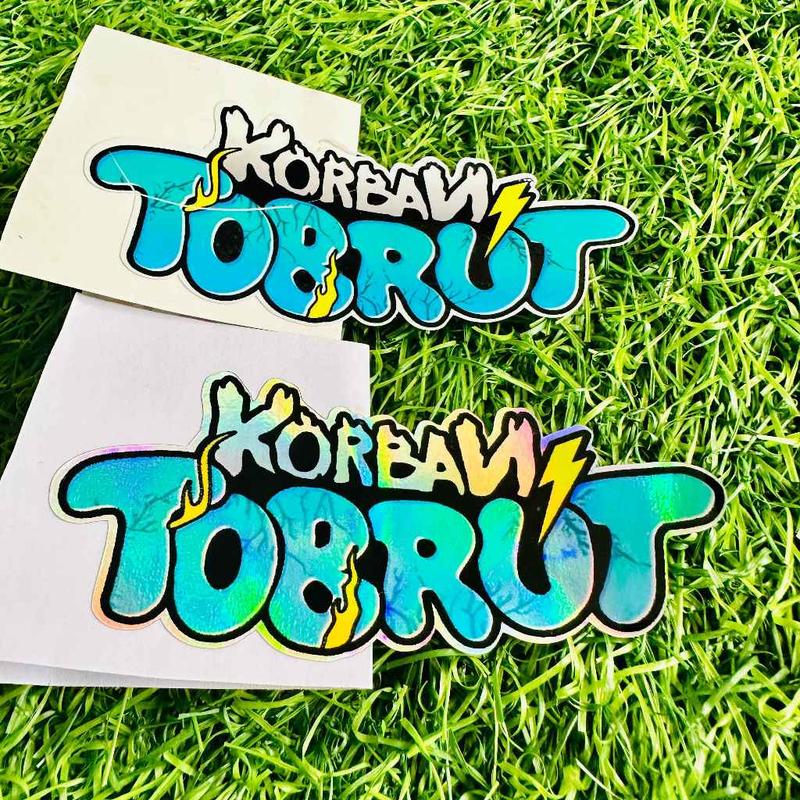 Stiker Sticker Korban Tobrut 10cm x 4.5cm: Vinyil Glossy & Hologram dengan Potongan Presisi 1