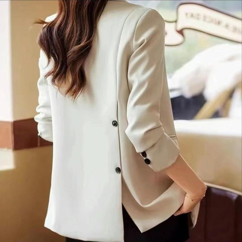 Bộ Đồ Màu Trắng Kem Cao Cấp, Phong Cách Hàn Quốc, Bộ Sưu Tập Xuân Thu Năm 2025, Phong Cách Phương Tây Mới, Bộ Đồ Nhỏ Áo Khoác Nhỏ Dành Cho Nữ, Thiết Kế Xẻ Tà Top Jacket Women 6