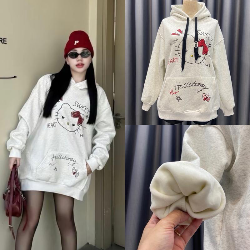 Áo nỉ mũ nữ có lót nhung dáng rộng giấu quần SWEET MÀU TÀN [Lan áo phông] Women Top