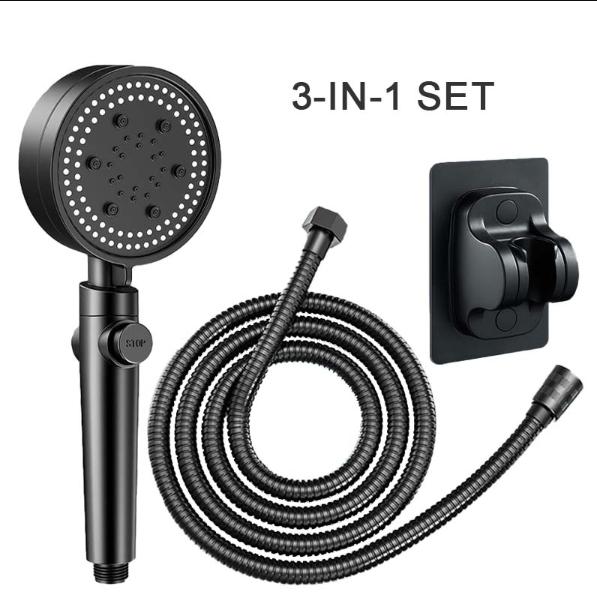 3 in 1 Universal Shower Head With Hose Holder Set 5 modes Black ...