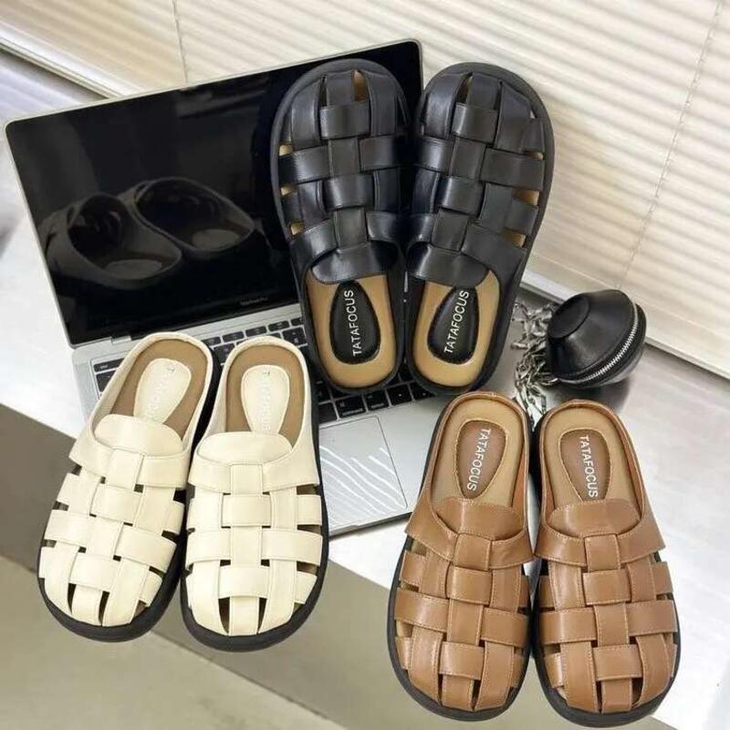 Product Introduction of Slippers Women Summer Shoes Pantofle Cover Toe Slides Loafers Fashion Low Female Mule 2025 Mules Rubber Rome Hoof Heels F 2