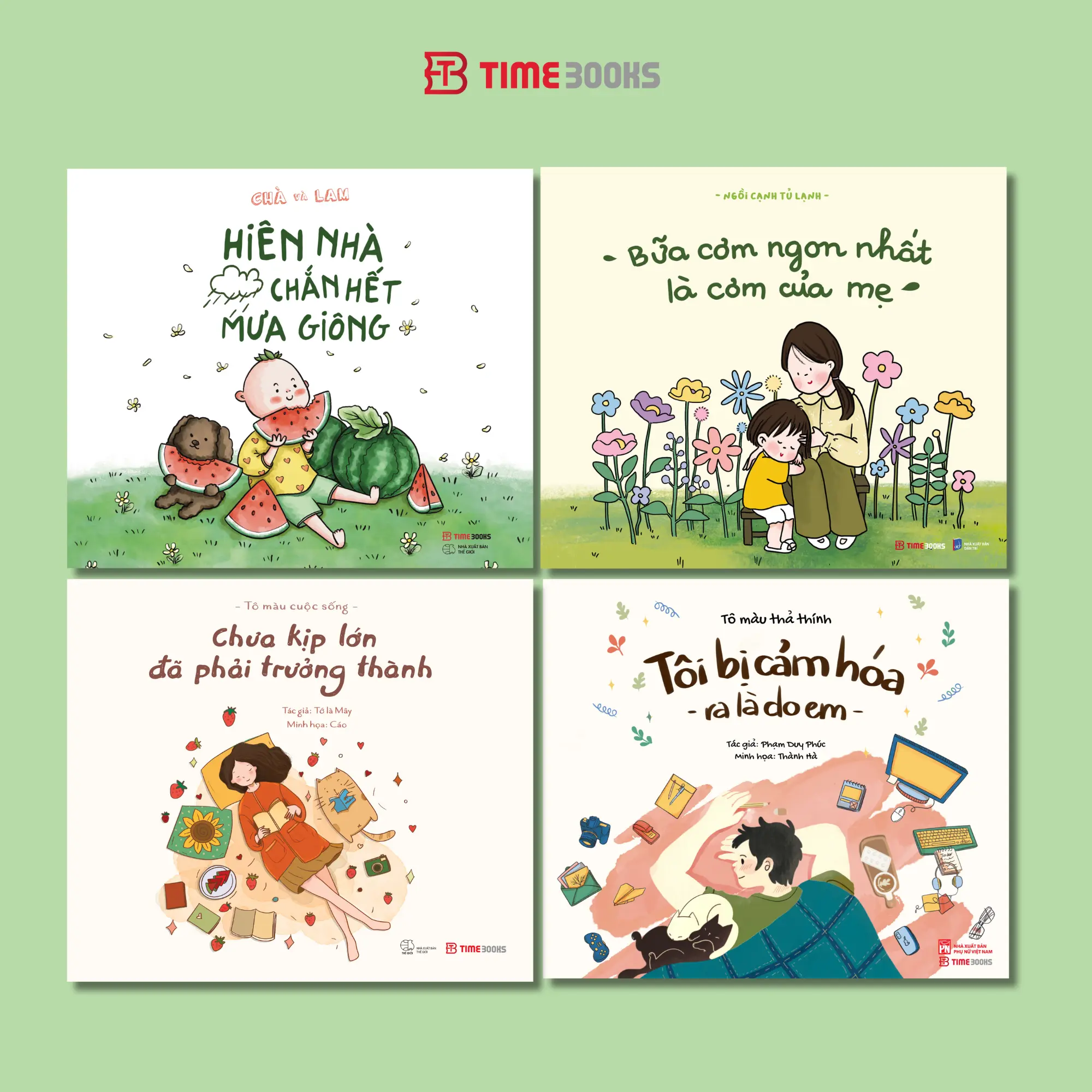 Timebooks - Combo 4 sách tô màu Bữa Cơm Ngon Nhất + Hiên Nhà Chắn Hết Mưa GIông + Tôi Bị Cảm Hóa Ra Là Do Em + Chưa Kịp Lớn