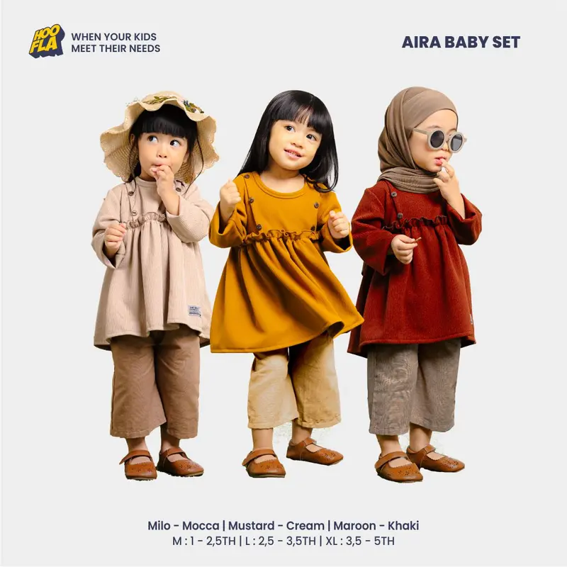 Hooflakids - Setelan Anak Bayi Perempuan Blouse Celana Aira Baby Set Katun 0