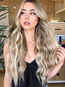 Long Body Wavy Ombre Blonde Wigs for Women, Natural Looking Gorgeous Fluffy Wigs without Bangs, Synthetic Full Machine Wigs for Party, Daily Use