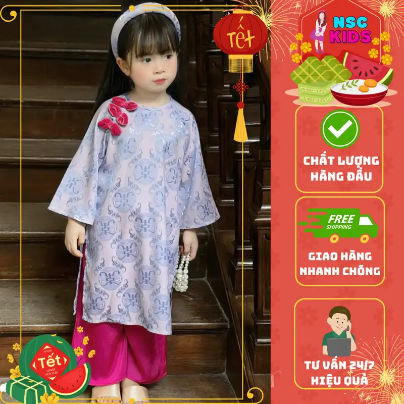 [TẾT] Set Áo Dài Cách Tân - NGUYỆT MINH CHÂU Cho Bé Gái 8-32kg (NSC KIDS2) 0