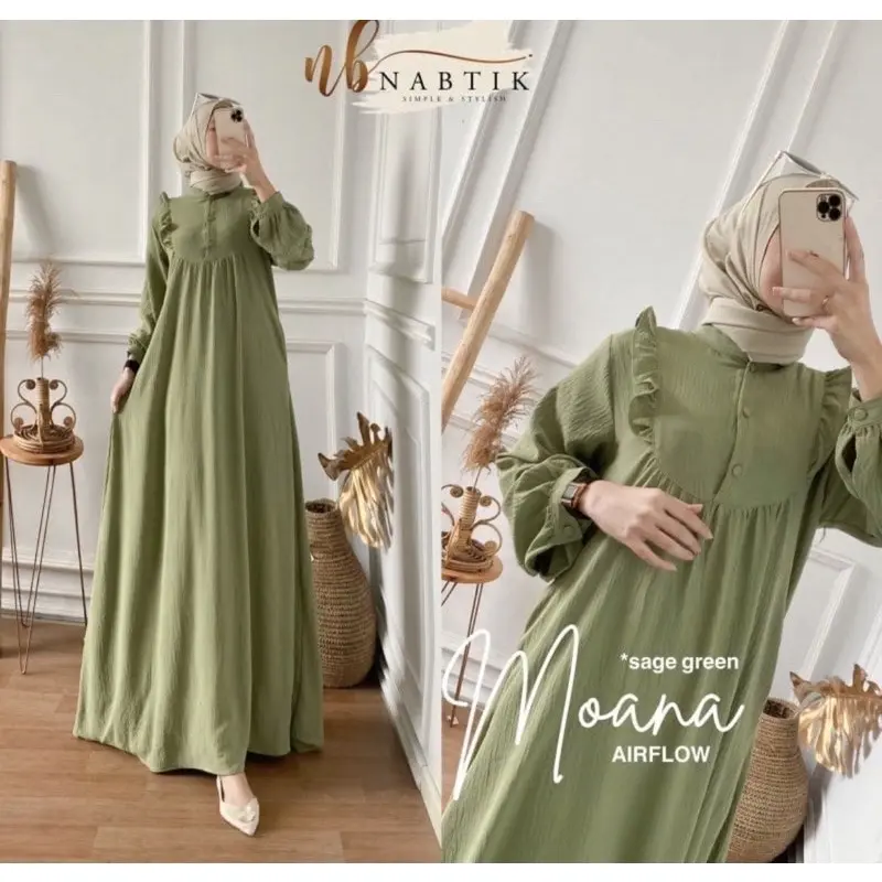 MOANA DRESS // GAMIS KEKINIAN //GAMIS muslimAH HITS kain muslim  crinkle  airflow  dewasa Kancing  Nyaman  Tebal  Lebaran  Wudhu  Syari  Wanita Putih Hitam Polos Maxi Mewah Remaja Pesta Kondangan