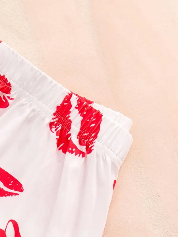 Women's All Over Lip Print Crop Cami Top & Pants Two-Piece Set, Casual Comfy Two-Piece Set for Home Wear, Summer Clothing Set for Women 5