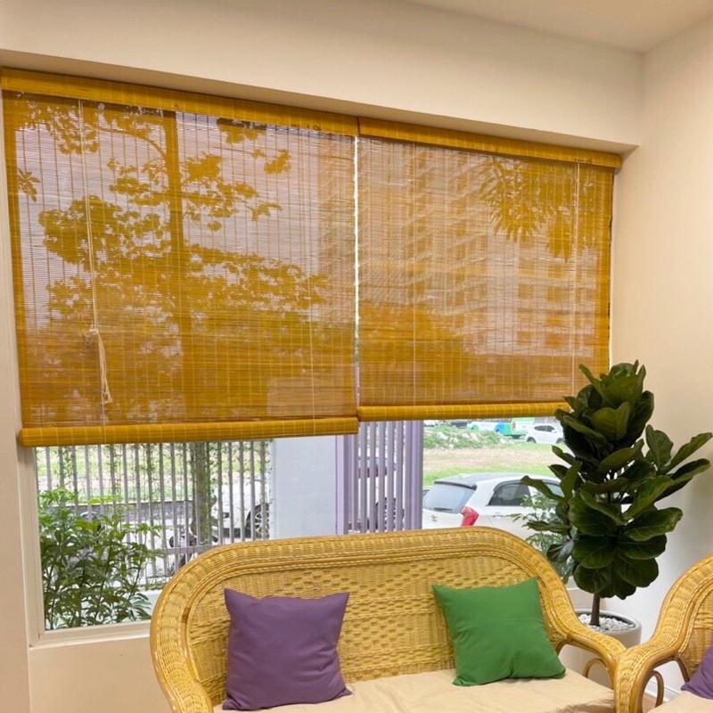 Mành rèm tre trúc che nắng cửa sổ. Rèm cuốn tre trúc màu vàng có dây kéo tự khoá (Nhiều kích thước) Cửa sổ