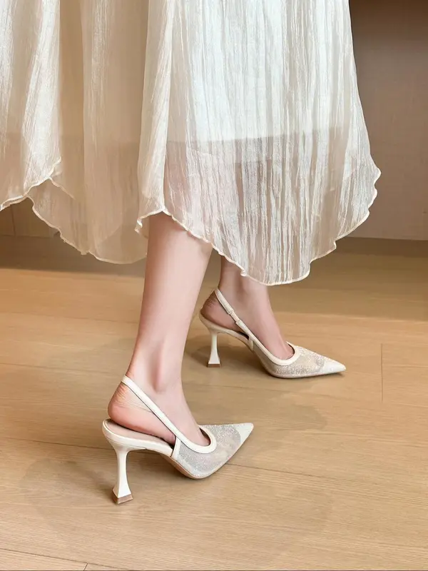 Women's Solid Color Pointed Toe High Heel Shoes, Elegant Fashionable Black Heels for Party, Daily Clothing Decor, Back Empty Versatile Shoes for Women, Footwear 7
