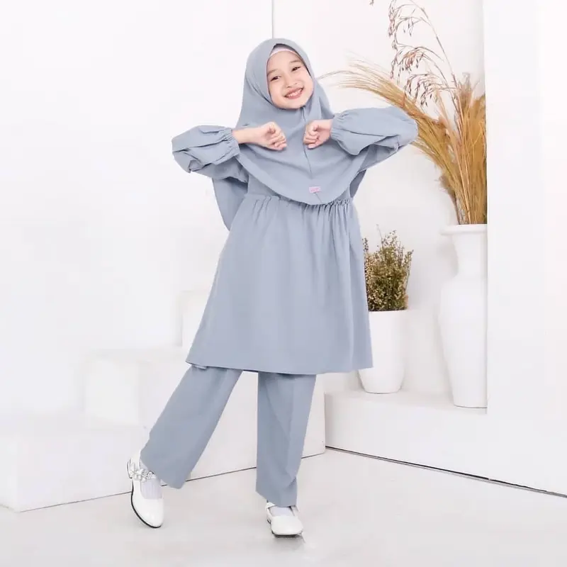 Baju stelan  Harian  Casual Cewek anak Fashion MUSLIM FREE HIJAB Usia 8-12 Tahun pakaian Lebaran anak perempuan Stelan anak wanita terbaru Panjang Gamis Setelan Syari Remaja Tanggung Dress Shakila Crinkle Dewasa Airflow Atasan Celana 2