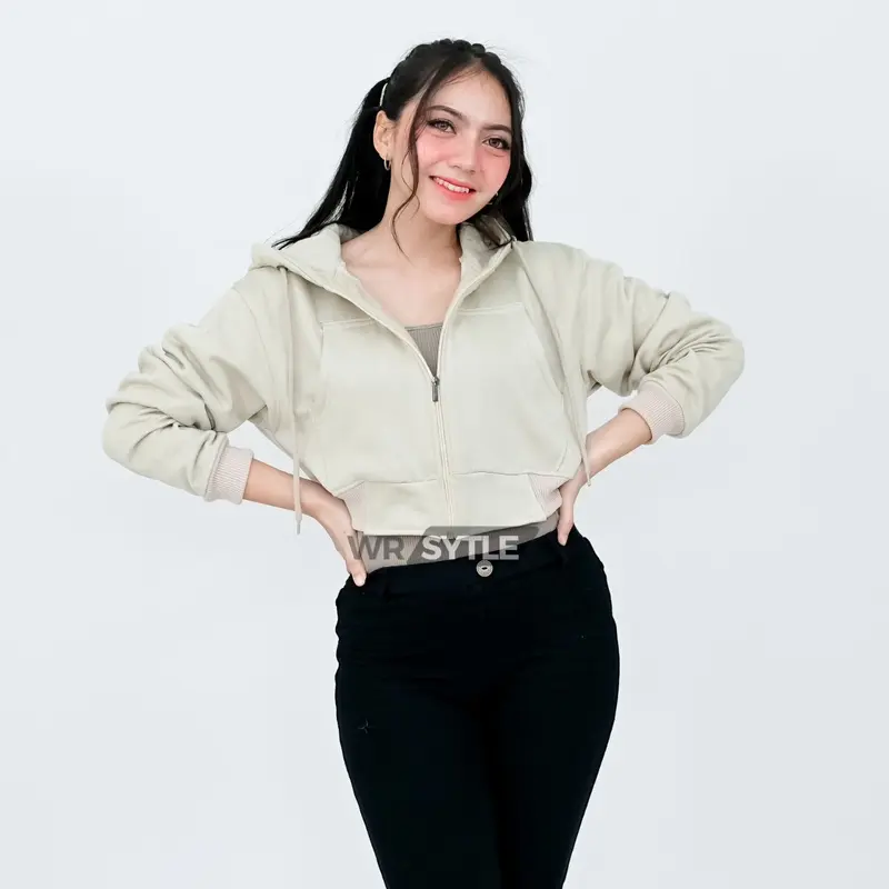 Wr Style Jaket Basic Hoodie Zipper Crop Polos Wanita Hodie Korean Style Atasan Wanita Terbaru Fleece Premium Sweater 1