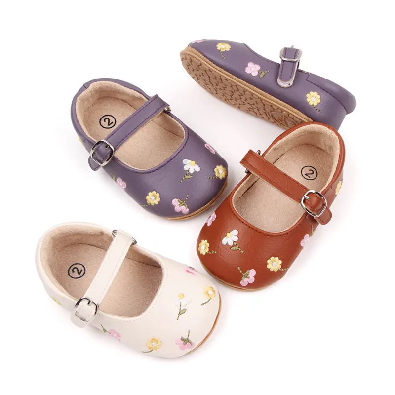 Giày Giày Bệt Mary Jane, Cho Em Bé Gái, Làm Bằng Da PU, Thích Hợp Cho Váy Trẻ Sơ Sinh Giày Công Chúa Thêu Hoa Sandal Cho Bé Dép Sandal Kem 7