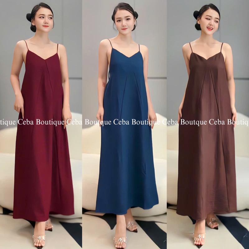  D61 - Đầm Suông Nữ 2 Dây Thắt Nơ Basic Vải Linen Bông CEBA BOUTIQUE Nữ Women Dress Kem 