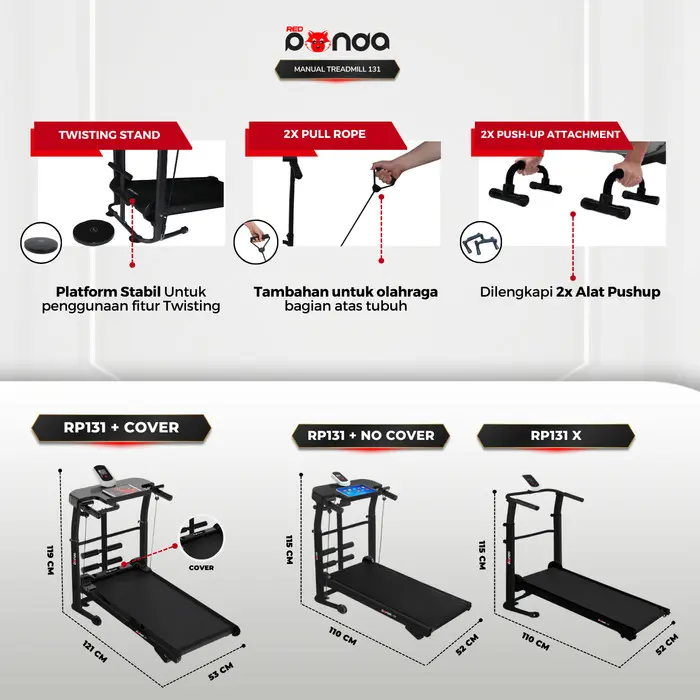 Manual Treadmill Redpanda 131 Super Murah Kokoh Kuat Multifunction - Hitam 5