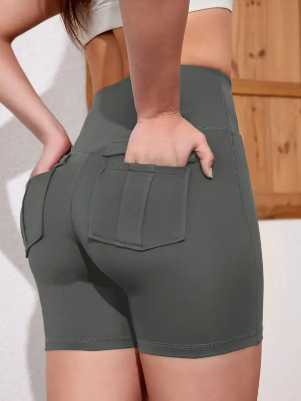 Women's Solid Color High Waist Cargo Shorts, Casual Comfy Breathable Skinny Shorts for Daily Wear, Ladies Bottoms for Summer 5