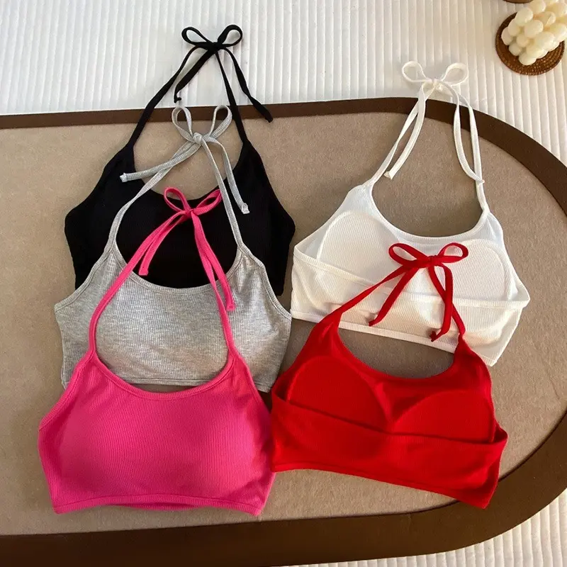 Hot Girl Small Sling Halterneck Vest Women's Underwear Padded New Sexy Vacation Style Sweet and Spicy Bottoming Top
