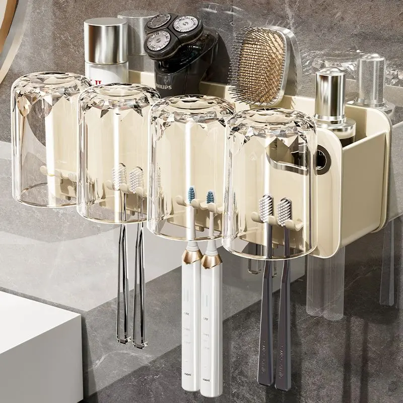 Giá Để Bàn Chải Đánh Răng, Không Cần Đục Lỗ, Cốc Súc Miệng, Treo Tường, Hộp Đựng Đồ Treo Tường Phòng Tắm, Bộ Cốc Đánh Răng Đựng Bàn Chải 2