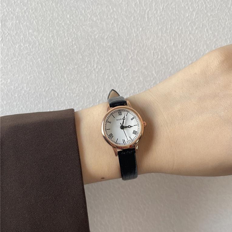 Đồng Hồ Nữ Mặt Nhỏ Dây Da Thời Trang Vintage BARSH Hàn Quốc, Đồng Hồ Chính Hãng Chống Nước Laxy Watch 7