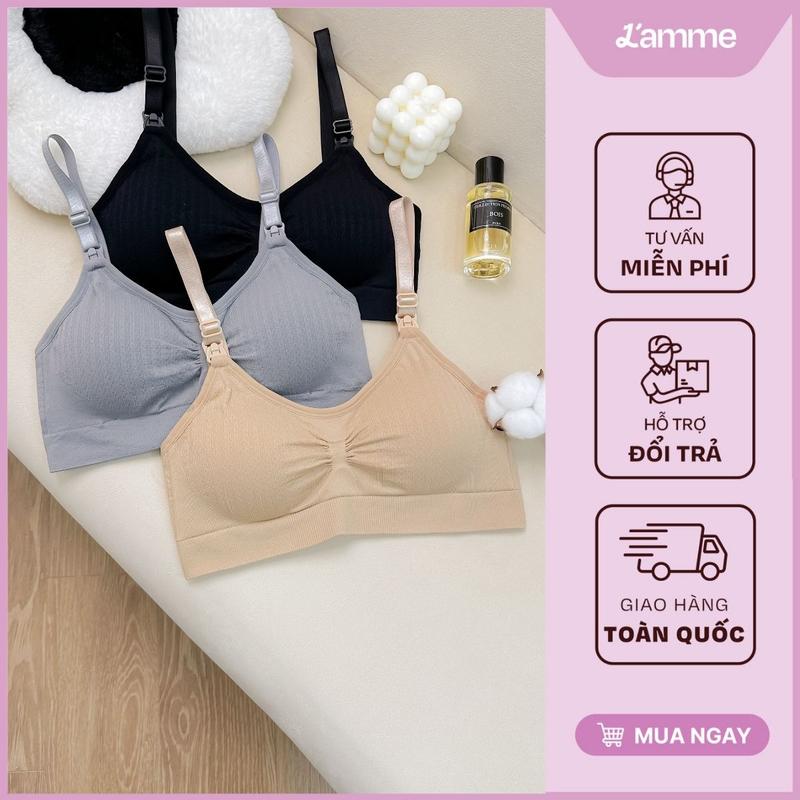 L'AMME Áo lót bầu bra nữ A2 chất liệu cotton co giãn bốn chiều thấm hút tốt thiết kế vừa vặn không gọng cứng mút áo có thể tháo rời có nút tháo mở siêu tiện lơi gồm 3 màu