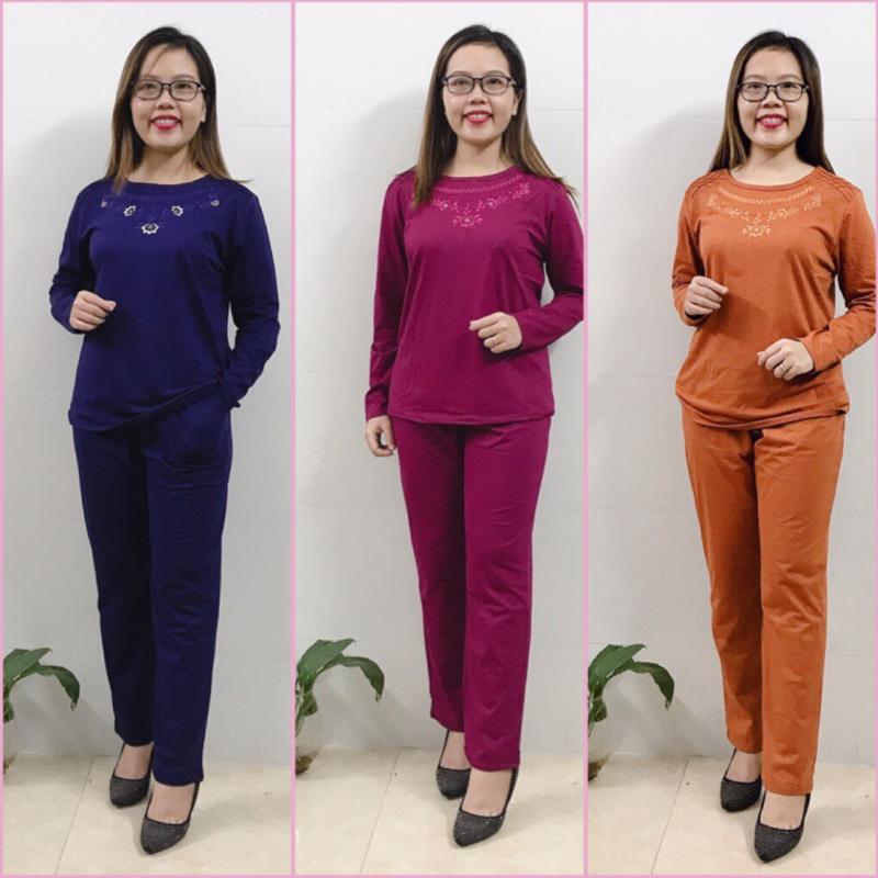  Bộ Trung Niên Thu Đông chất cotton cho người lớn tuổi Hoa Nữ Women chất co giãn thoải mái hình thêu sắc nét cho Mẹ cho Bà 