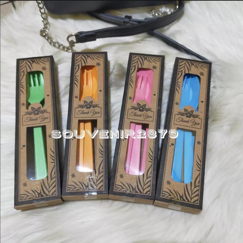 ( 50 Pics ) Souvenir Sendok Set Travel Souvenir Sendok Garpu Sumpit Kemasan Bok Rustik Free Kartu Ucapan Terima Kasih 4