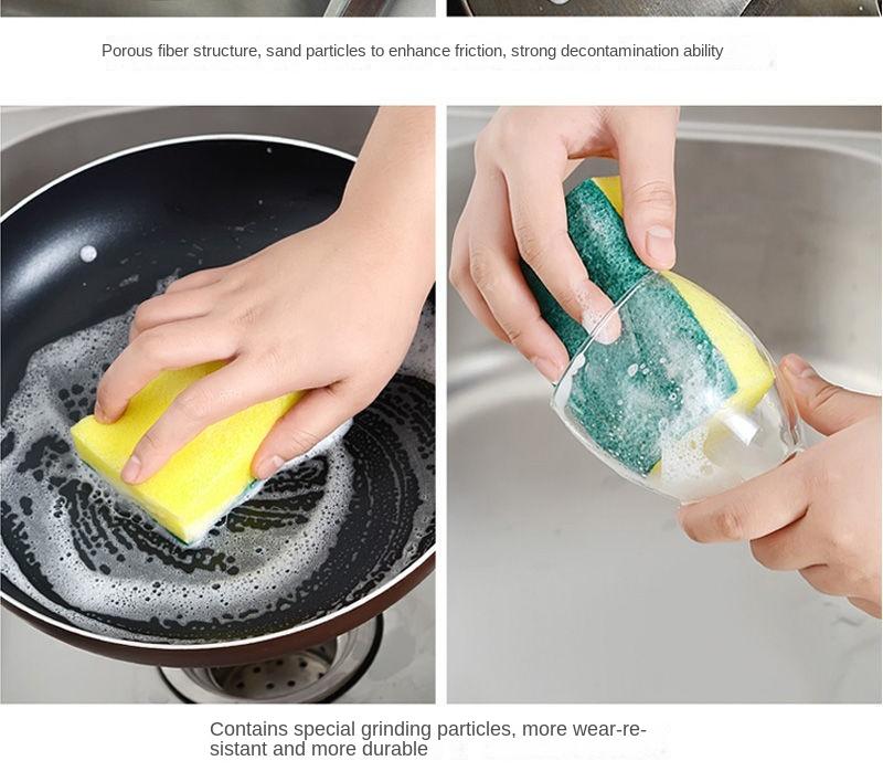 Product Introduction of Large thick dishwashing sponge cleaning block dishwashing cloth kitchen rag scouring pad dishwashing artifact non-stick oil 4