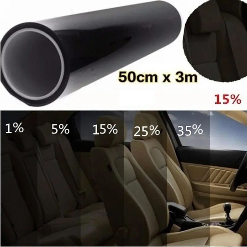 Miếng dán kính phim màu cửa sổ, màu đen, 300CMx50CM, phim che nắng mặt trời năng lượng mặt trời, cho ô tô, cuộn màu đen, bộ dụng cụ nhuộm VLT 15% 0
