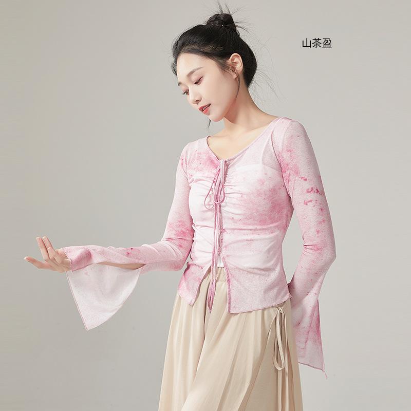 Classical Dance Printed Long-Sleeved Top Chinese Classic Dance Dancing Dress Modern Dance Practice Clothes Shapewear 8
