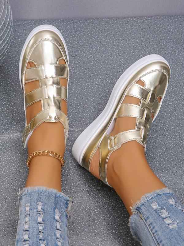Women's Fashionable Hollow Out Design Velcro Wedges Sandals, Solid Color Platform Sandals, Casual Vacation Beach Sandals, Fashion All-match Summer Sandals for Daily Wear 3