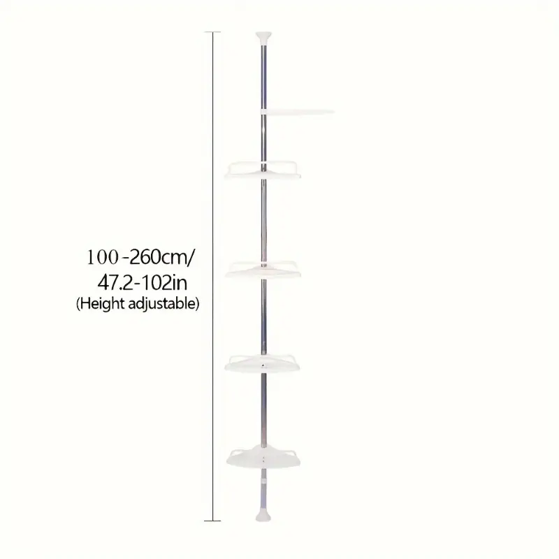 Expandable Corner Bathroom Shelf with 4 Layers, Adjustable Tray and Rotating Towel Bar, Easy Installation without Drilling Holes, Modern White Plastic Wall-mounted Storage Rack for Bath Essentials, Bathroom Accessories and Storage 5
