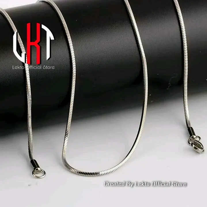 Kalung Titanium Anti Karat Selamanya Uniseks Pria Wanita Terlaris Motif Kotak SIERRA Monel Silver Pelapisan Logam Elegan 2