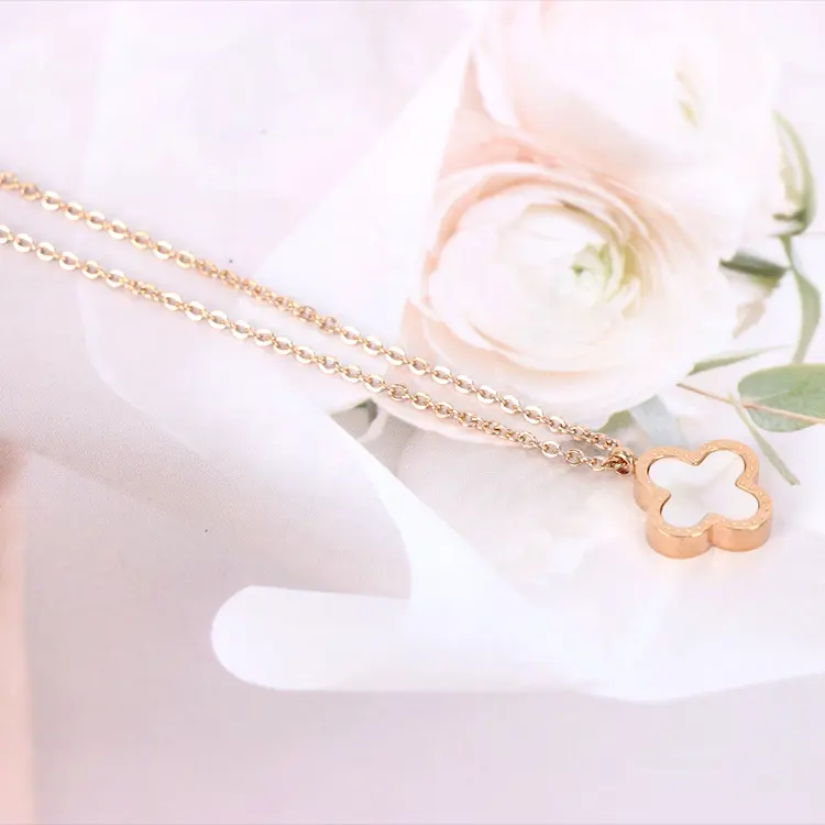 Vòng Cổ Hai Mặt, Thiết Kế Cỏ Ba Lá Bằng Thép Titan Màu Vàng Hồng Tươi Mới, Đen Trắng, Trang Trí Bằng Thép Không Gỉ Mạ Vàng, Dành Cho Nữ